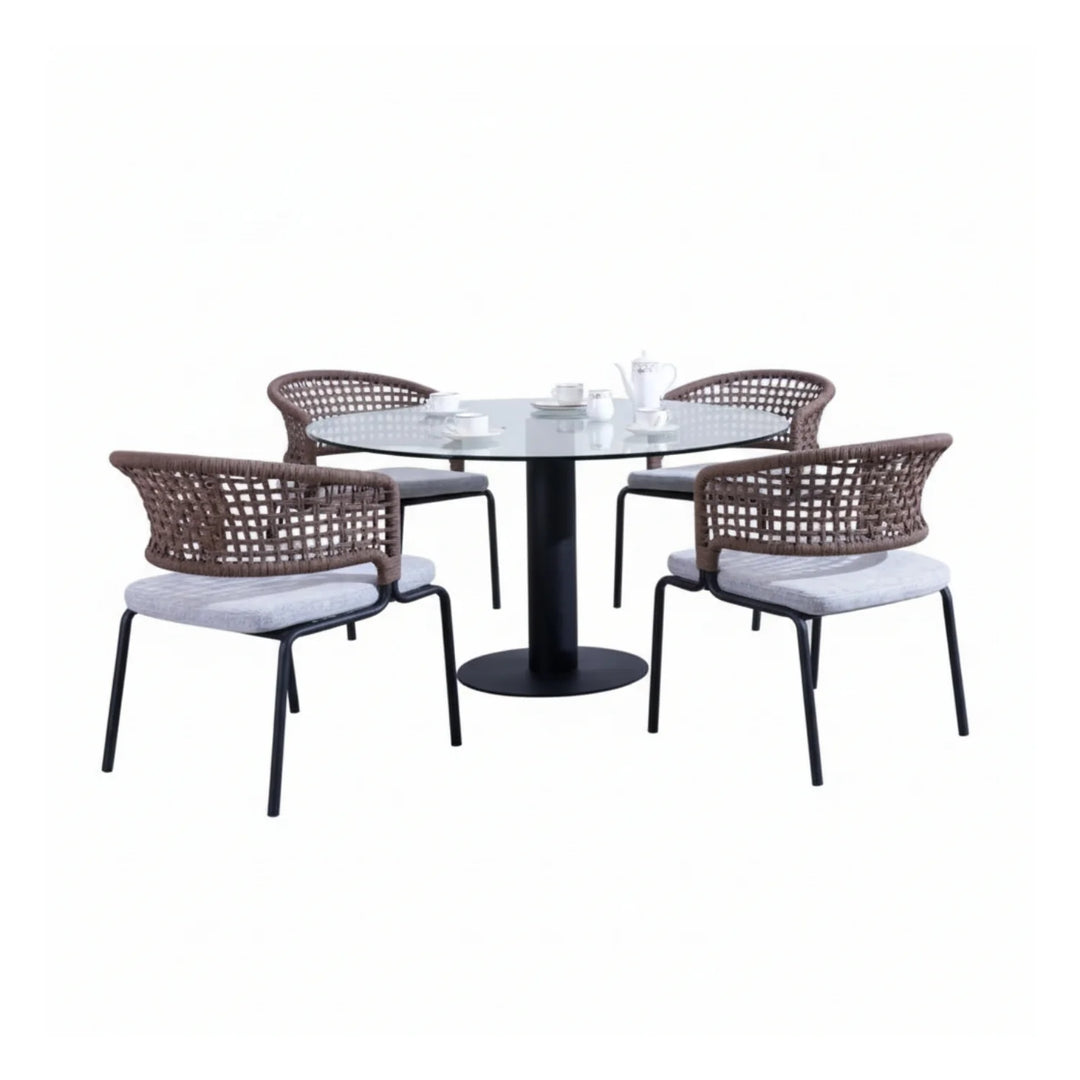 Cristo Outdoor Garden Patio Dining Set 4 Chairs and 1 Table Set (Grey) Braided & Rope