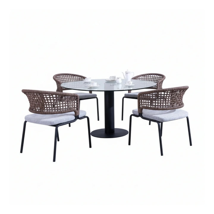 Cristo Outdoor Garden Patio Dining Set 4 Chairs and 1 Table Set (Grey) Braided & Rope