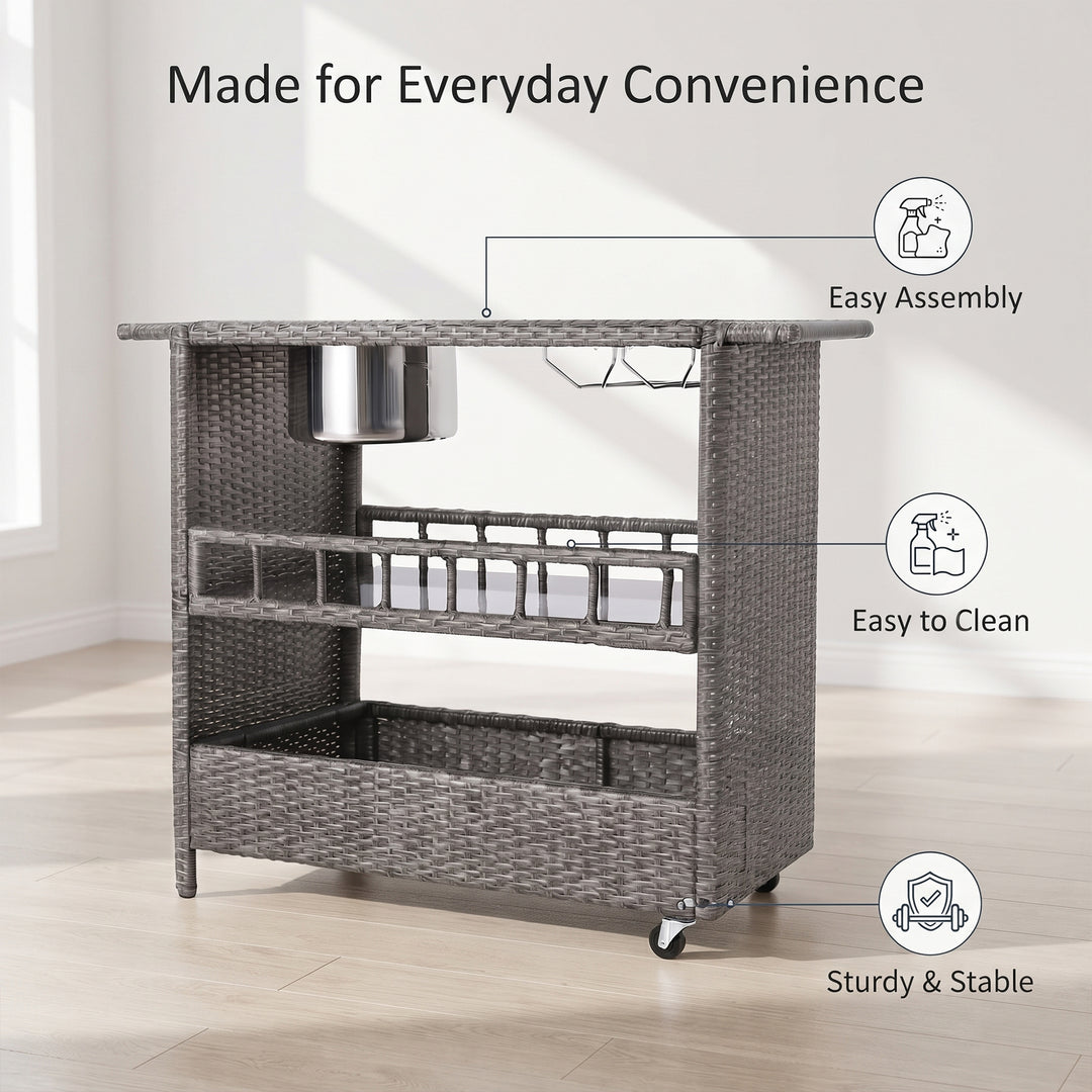Sasc Outdoor Patio Bar Serving Cart (Grey)
