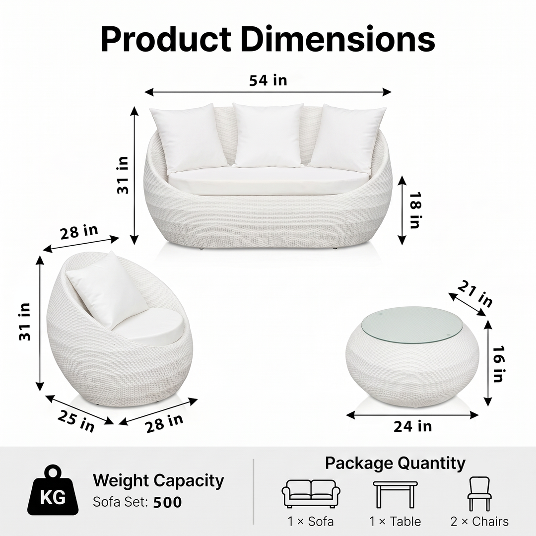 Retto Outdoor Sofa Set 2 Seater , 2 Single seater and 1 Center Table Set (White)