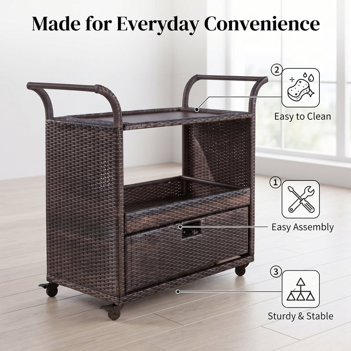 KNOX Outdoor Patio Bar Serving Cart (Dark Brown)