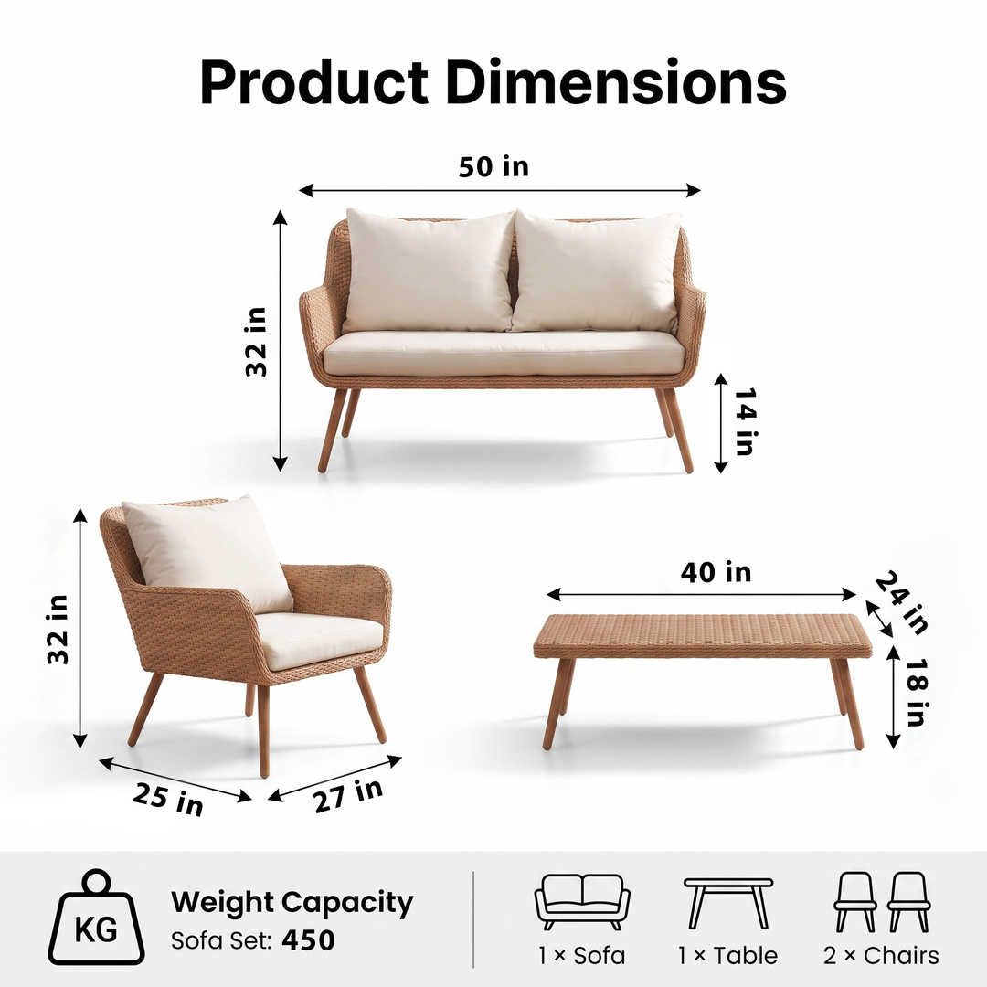 Violeta Outdoor Sofa Set 2 Seater, 2 Single seater and 1 Center Table (Brown)