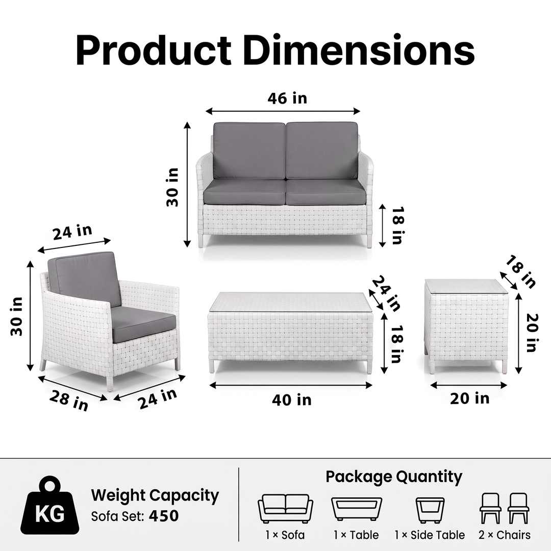 Tecla Outdoor Sofa Set 2 Seater , 2 Single seater and 1 Center Table (Off White)