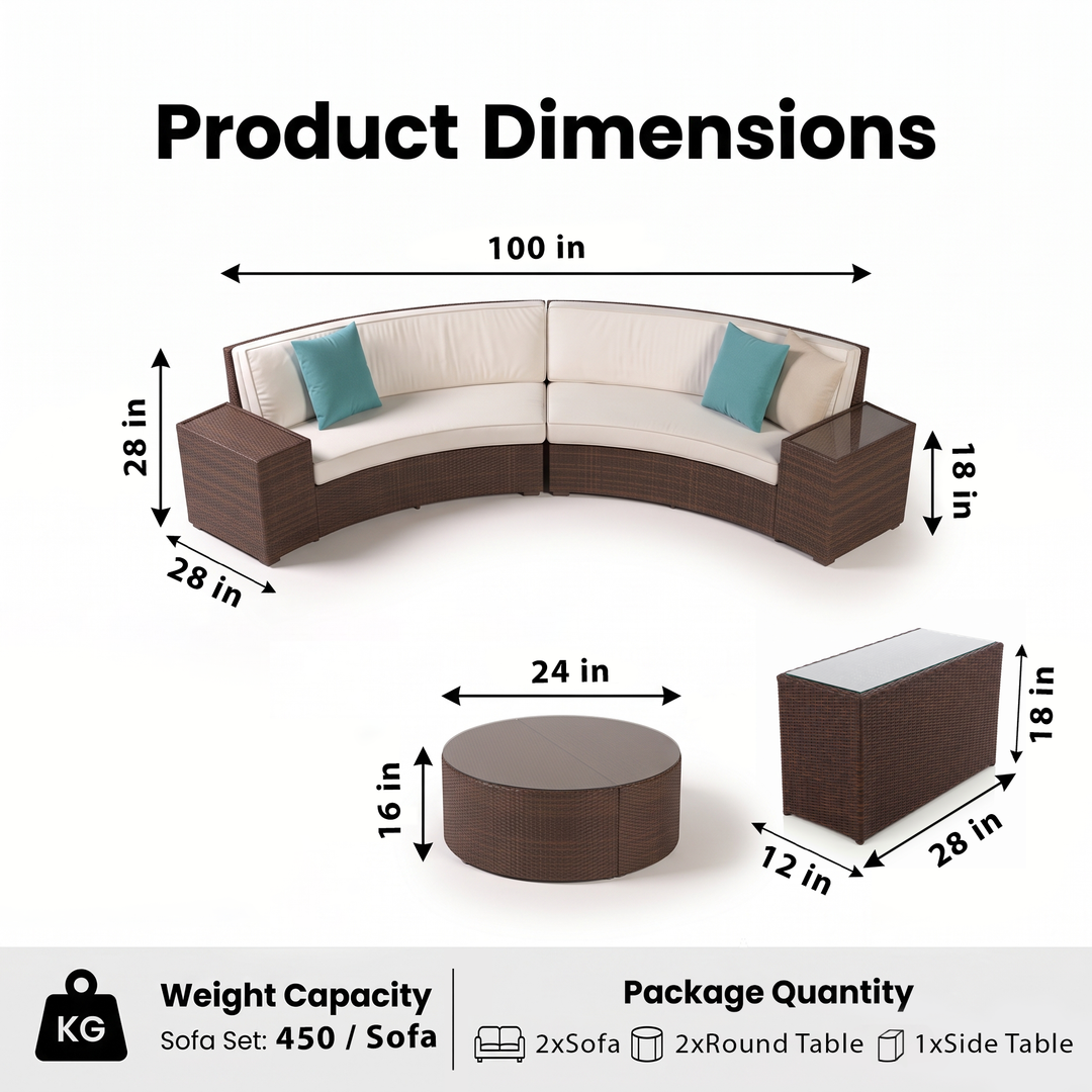 Rossi Outdoor Patio Round Sofa Set 8 Seater , 1 Side table and 2 Center Table (Brown)
