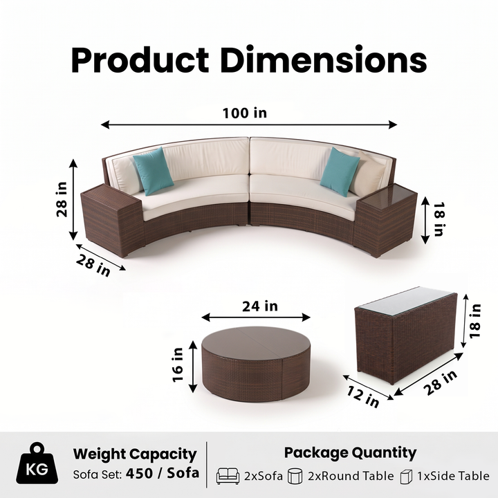 Rossi Outdoor Patio Round Sofa Set 8 Seater , 1 Side table and 2 Center Table (Brown)