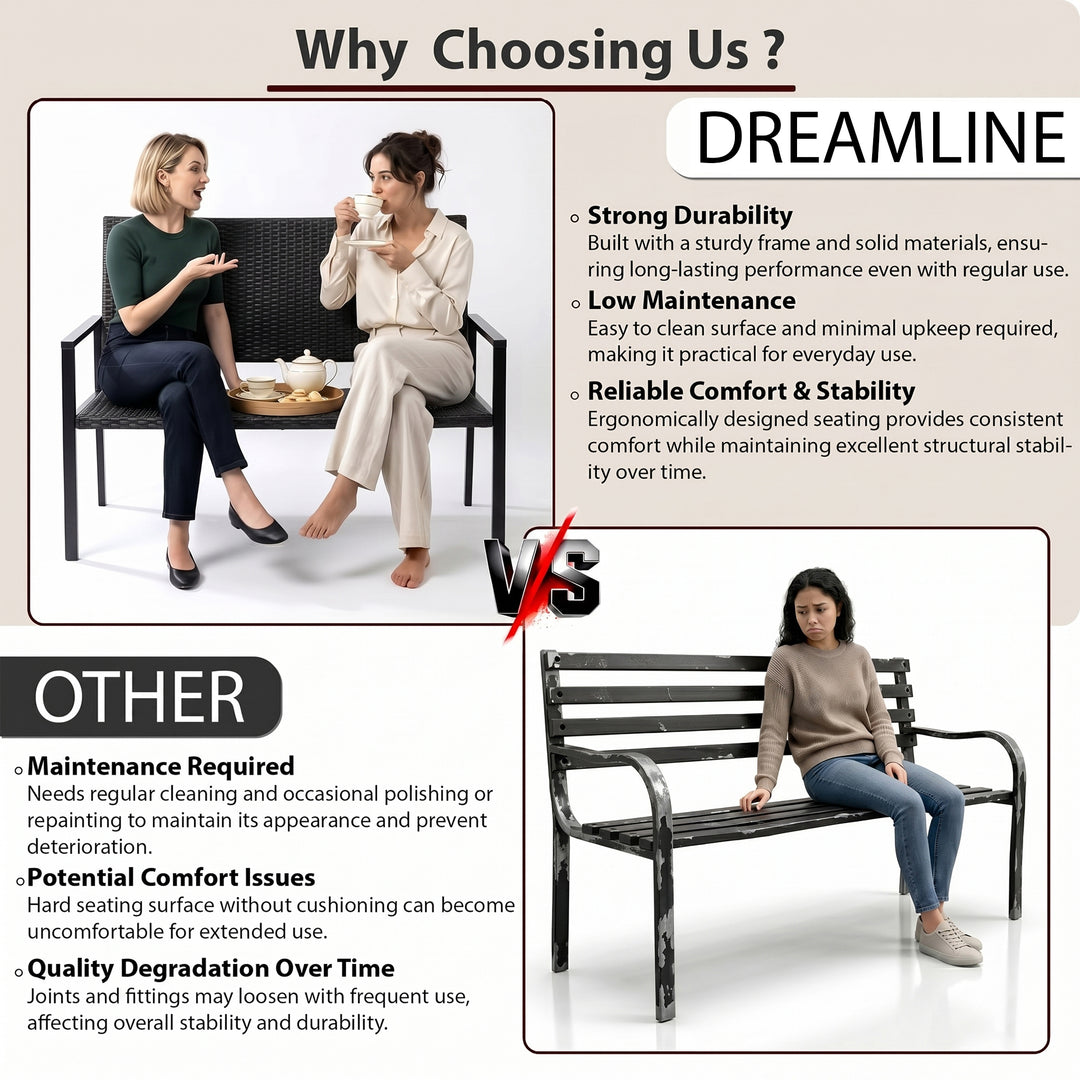 Franco Wicker 2 Seater Garden Bench for Outdoor Park - (Black)