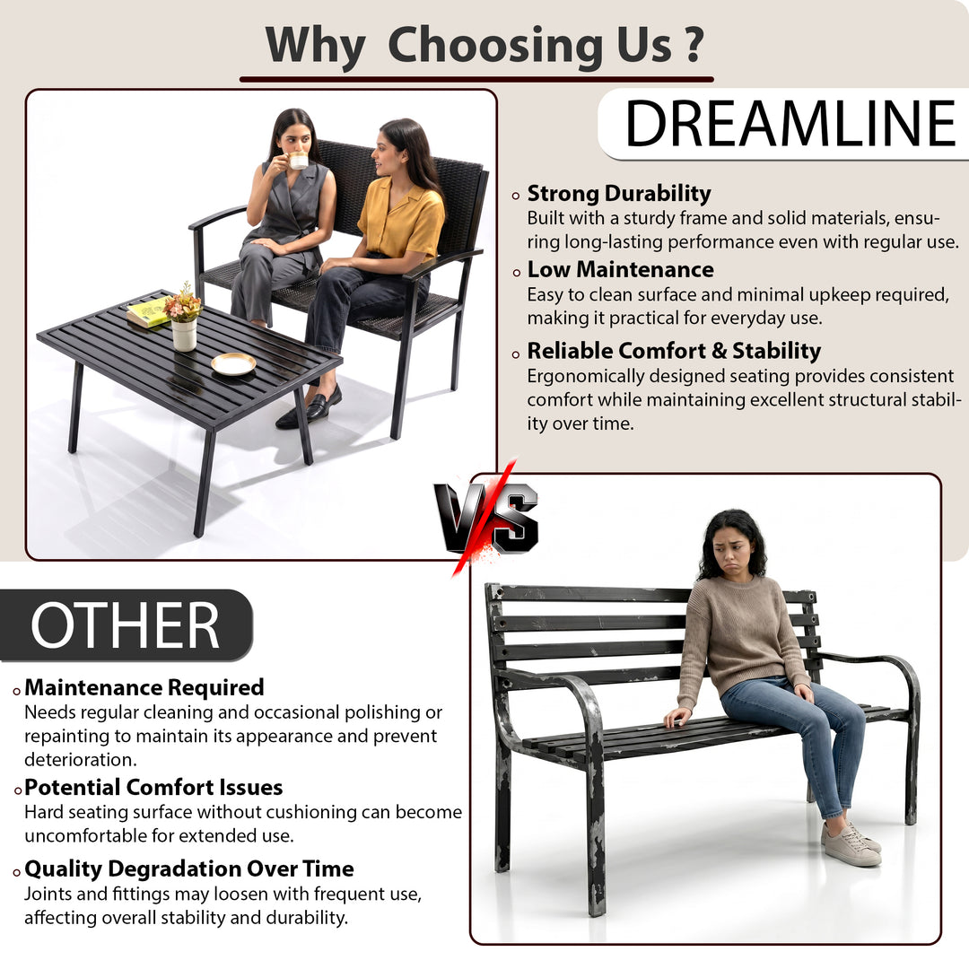 Viola Wicker 2 Seater and 1 Table Garden Bench for Outdoor Park - (Black)