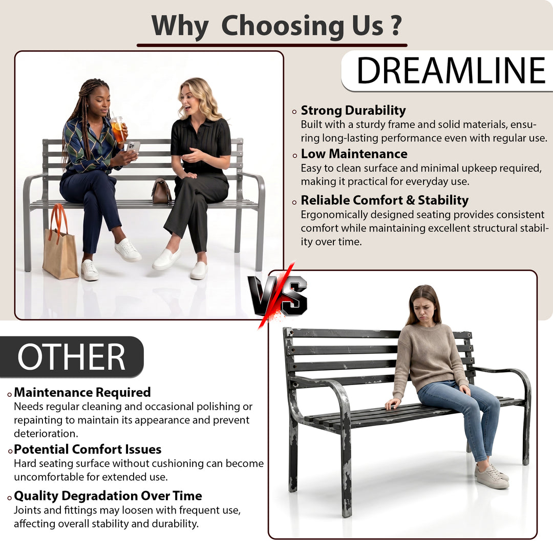 Faith Metal 3 Seater Garden Bench for Outdoor Park - (Grey)