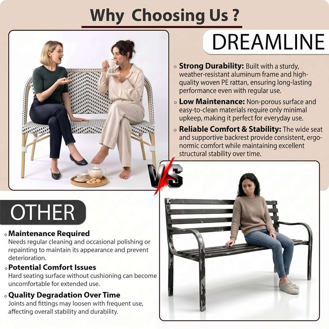 Edoardo Wicker 2 Seater Garden Bench for Outdoor Park
