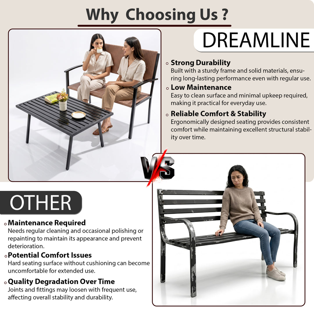 Zac Wicker 2 Seater and 1 Table Garden Bench for Outdoor Park - (Honey)