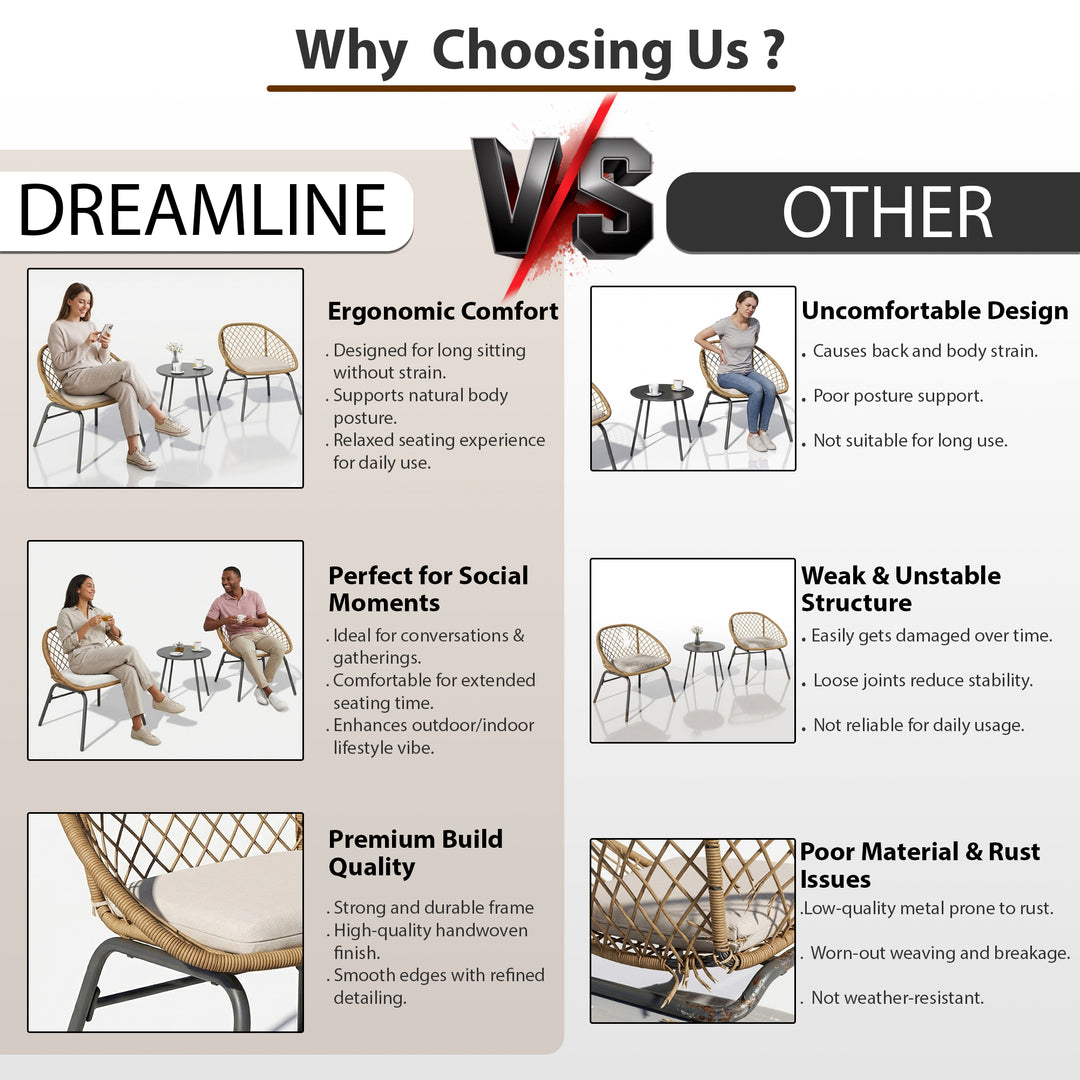 Lecco Outdoor Patio Seating Set 2 Chairs and 1 Table Set (Beige)