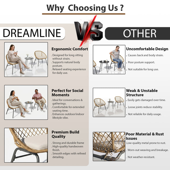 Lecco Outdoor Patio Seating Set 2 Chairs and 1 Table Set (Beige)