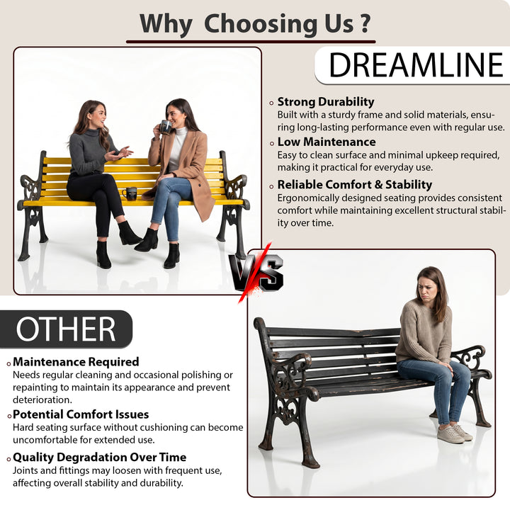 Strive Cast Iron 3 Seater Garden Bench for Outdoor Park - (Black + Yellow)