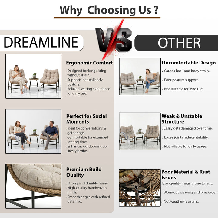 Keris Outdoor Patio Seating Set 2 Chairs and 1 table Set (Tan)