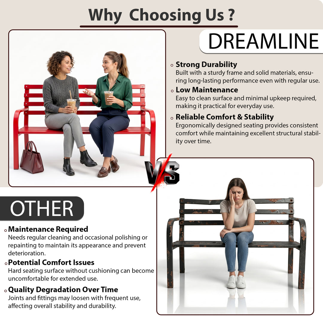 Nester Metal 2 Seater Garden Bench for Outdoor Park - (Red)