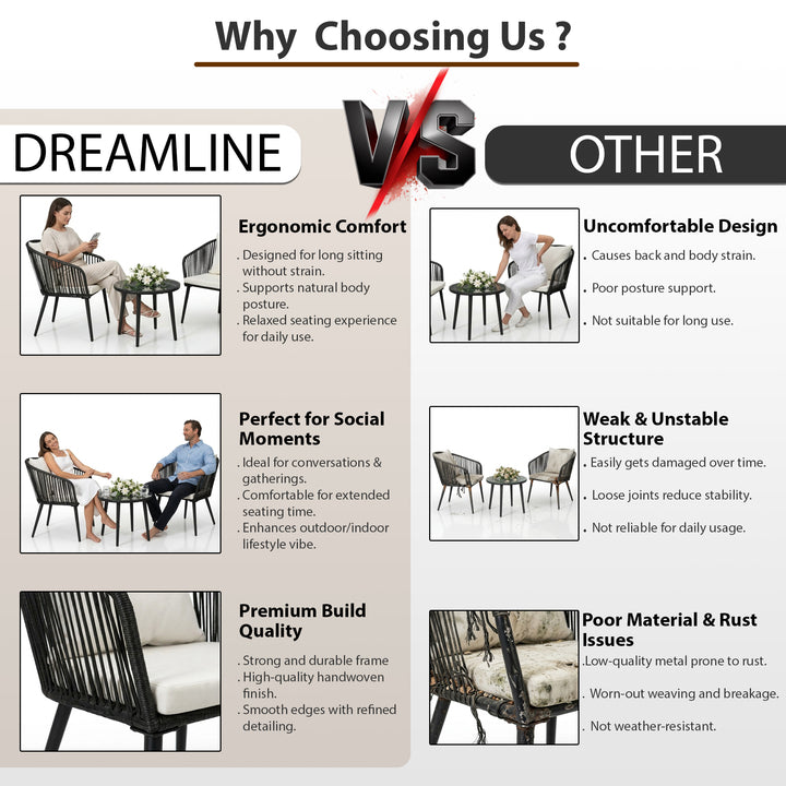 Feeds Outdoor Patio Seating Set 2 Chairs and 1 Table Set (Black)