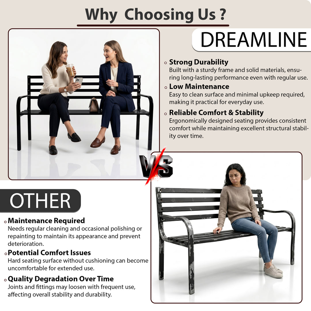 Carrillo Metal 2 Seater and 1 Table Garden Bench for Outdoor Park - (Black)
