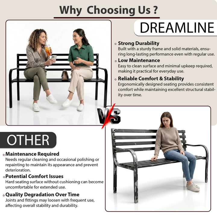Faam Metal 3 Seater Garden Bench for Outdoor Park - (Black)
