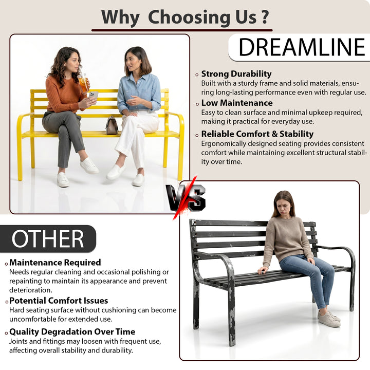 Vice Metal 3 Seater Garden Bench for Outdoor Park - (Yellow)