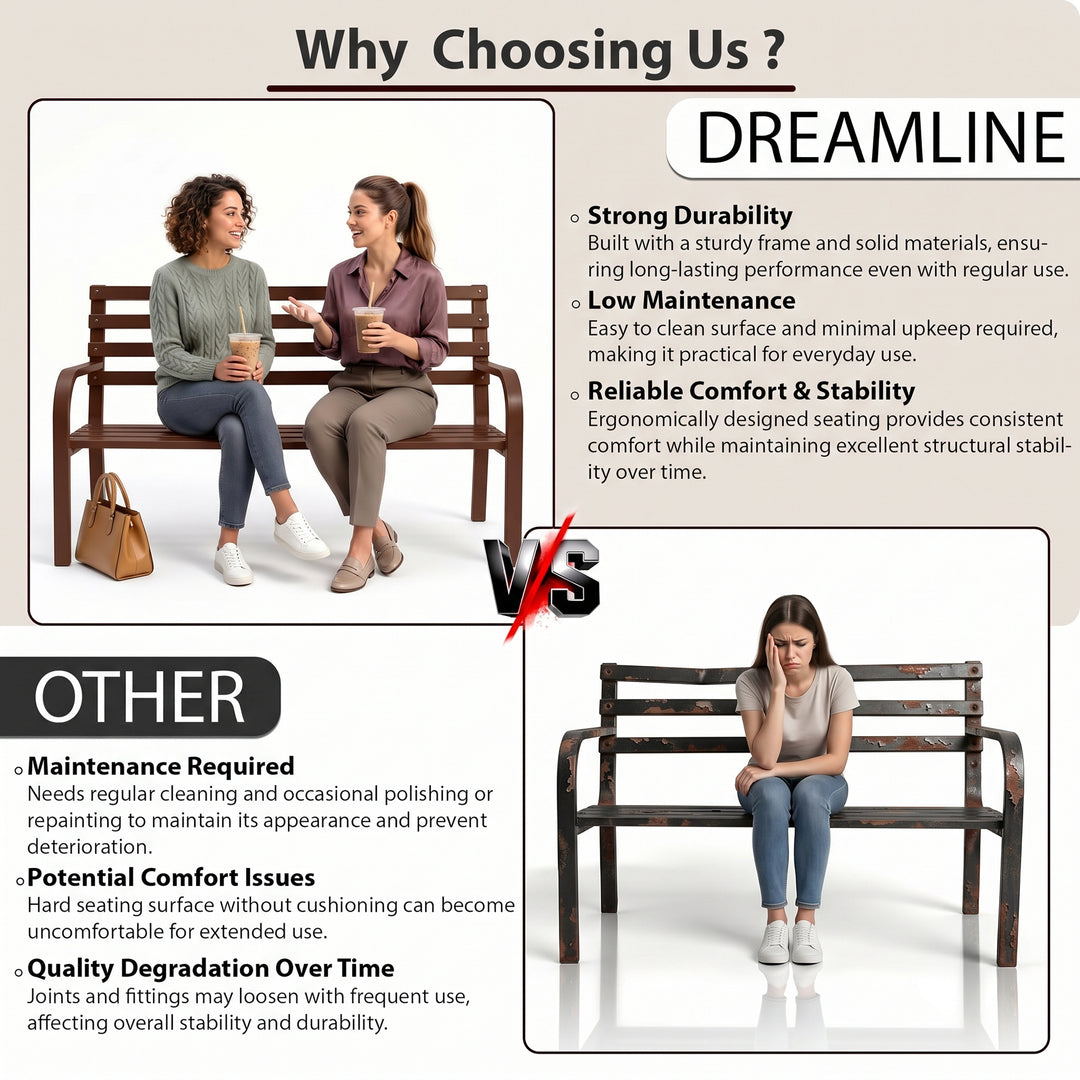 Nuevo Metal 2 Seater Garden Bench Outdoor Park - (Brown)
