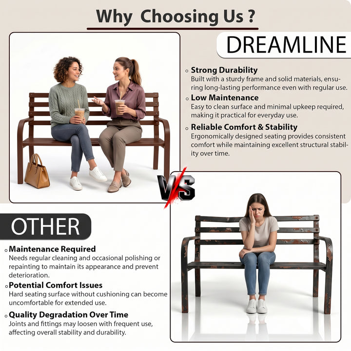 Nuevo Metal 2 Seater Garden Bench Outdoor Park - (Brown)