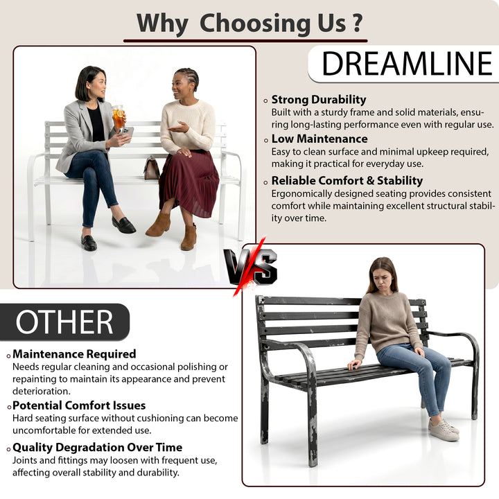 Unity Metal 3 Seater Garden Bench for Outdoor Park - (White)