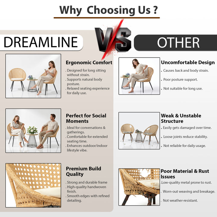 Hell Outdoor Patio Seating Set 2 Chairs and 1 Table Set (Tan + White)