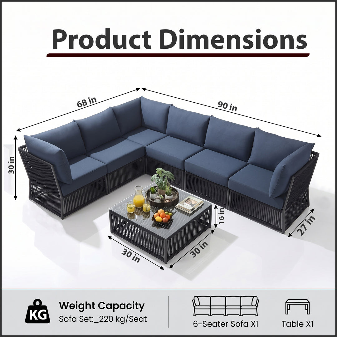 Jacobo Outdoor Sofa Set 6 Seater and 1 Center Table Set Braided & Rope