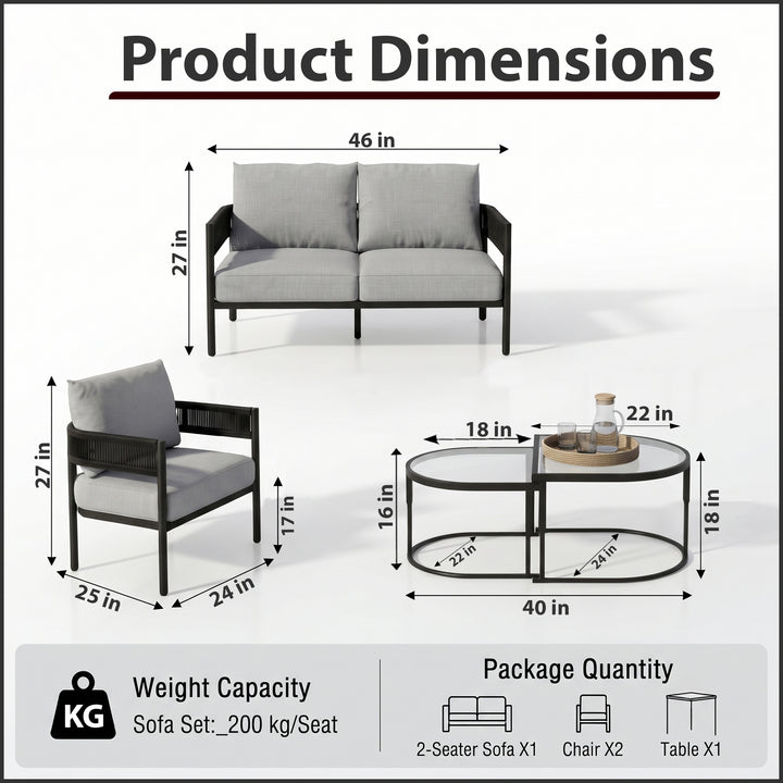 Perpetua Outdoor Sofa Set 2 Seater, 2 Single seater and 1 Center Table (Black)