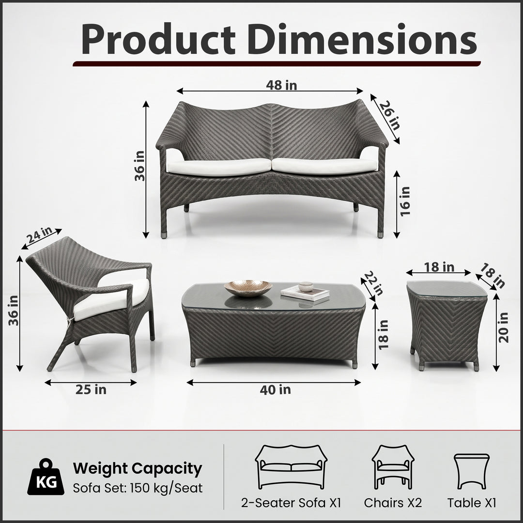 María Outdoor Sofa Set 2 Seater , 2 Single seater and 1 Center Table (Grey)