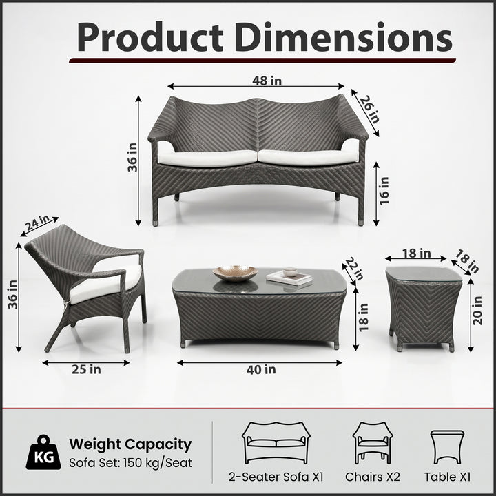 María Outdoor Sofa Set 2 Seater , 2 Single seater and 1 Center Table (Grey)