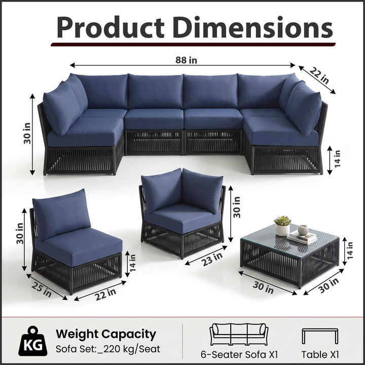Jerez Outdoor Sofa Set 6 Seater and 1 Center Table Set Braided & Rope