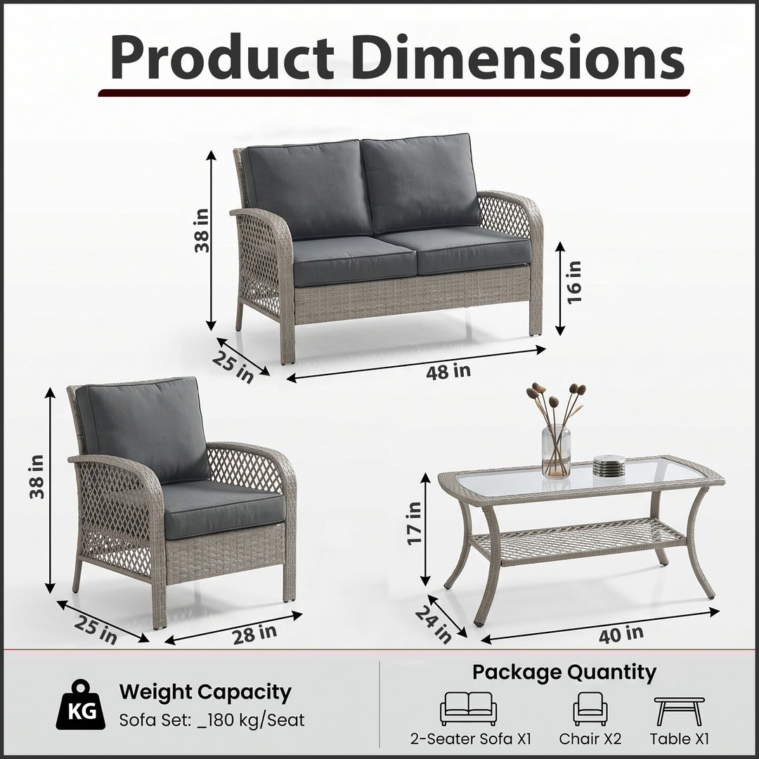 Meier Outdoor Sofa Set 2 Seater, 2 Single seater and 1 Center Table (Grey)