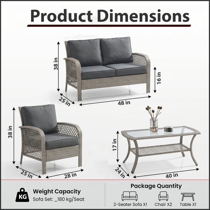 Meier Outdoor Sofa Set 2 Seater, 2 Single seater and 1 Center Table (Grey)