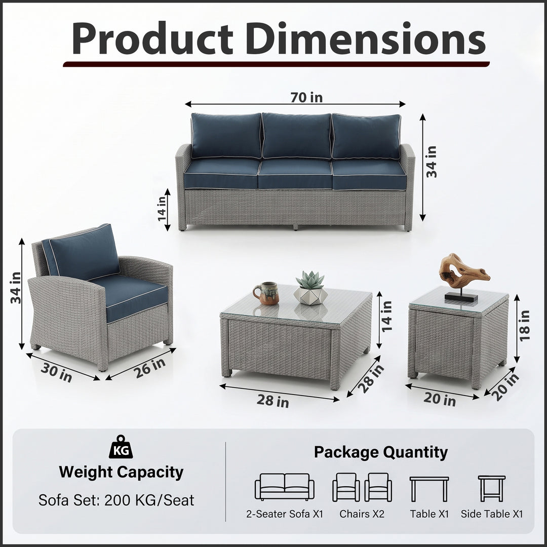 Krane Outdoor Garden Balcony Sofa Set 3 Seater, 2 Single seater, 1 Side table and 1 Center Table Conversation Set (Grey)