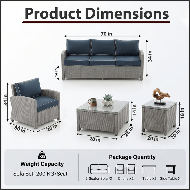 Krane Outdoor Garden Balcony Sofa Set 3 Seater, 2 Single seater, 1 Side table and 1 Center Table Conversation Set (Grey)