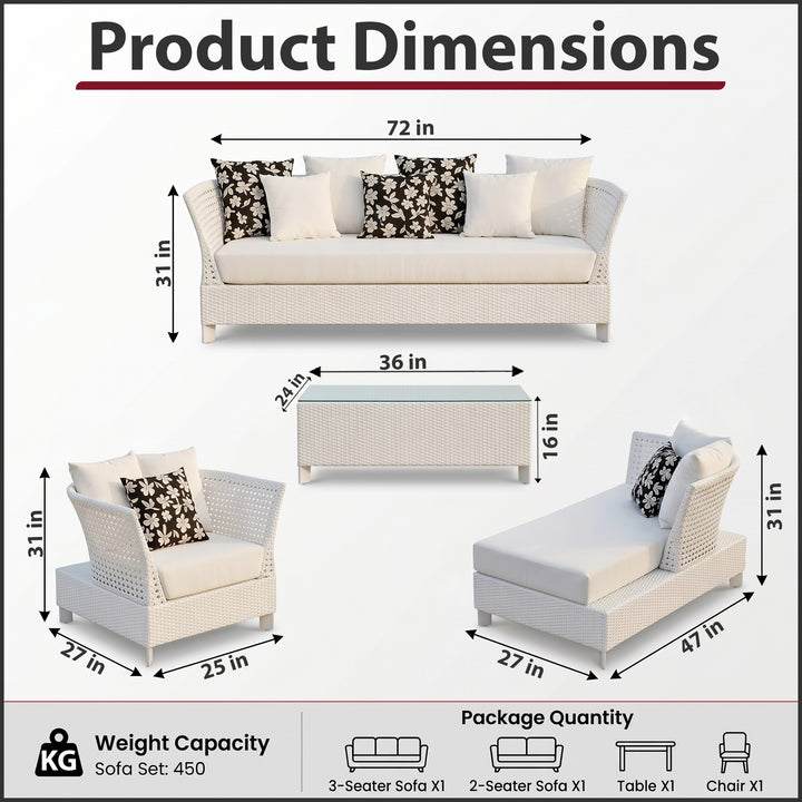 Astrol Outdoor Garden Balcony Sofa Set 3 Seater seater, 1 Double Seater, 1 Single Seater and 1 Center Table  (White)