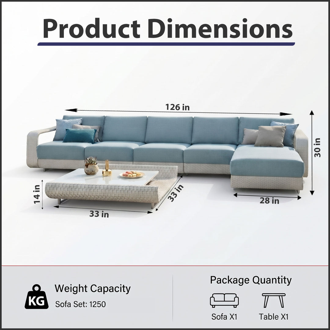 Aris Outdoor Garden Balcony Sofa Set 5 Seater ,1 Center Table With 1 Ottoman Set (White)