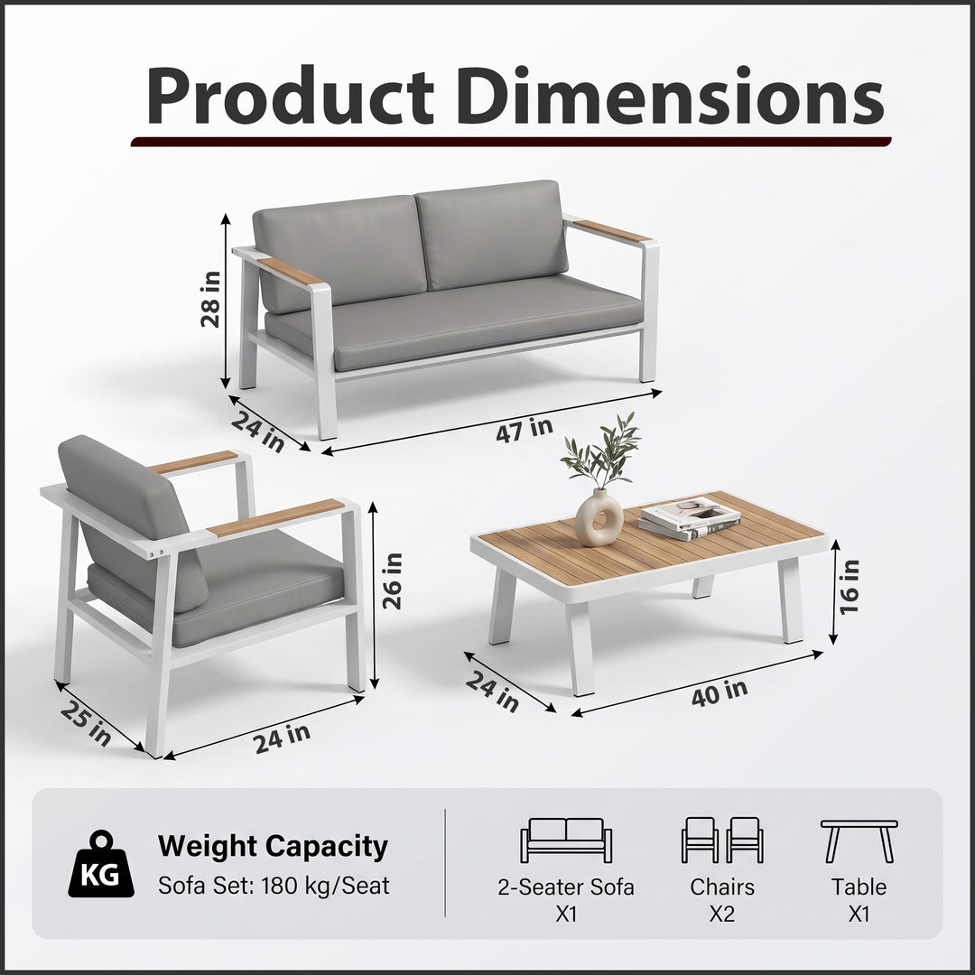 Marino Outdoor Sofa Set 2 Seater , 2 Single seater and 1 Center Table (White)