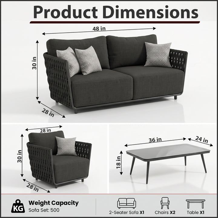 Deifilia Outdoor Sofa Set 2 Seater, 2 Single seater and 1 Center Table (Dark Grey) Braided & Rope