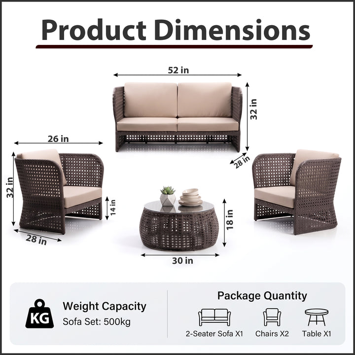 Lombardi Outdoor Sofa Set 2 Seater , 2 Single seater and 1 Center Table (Brown)