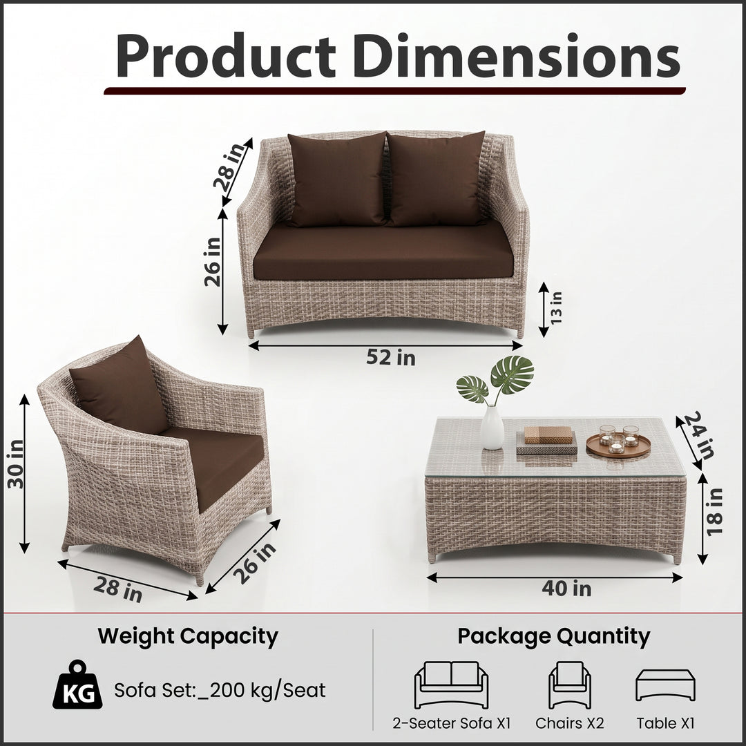 Gerardo Outdoor Sofa Set 2 Seater, 2 Single seater , 1 Center table (Seashell)
