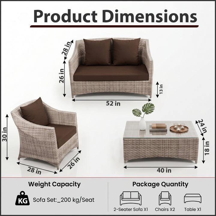 Gerardo Outdoor Sofa Set 2 Seater, 2 Single seater , 1 Center table (Seashell)