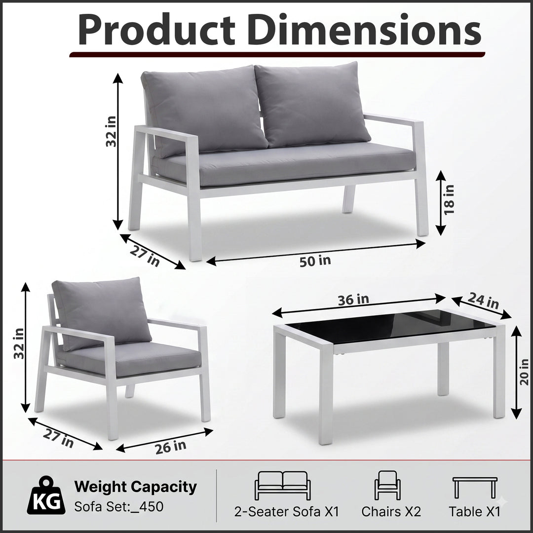 Dona Outdoor Sofa Set 2 Seater, 2 Single seater and 1 Center Table (White + Grey)