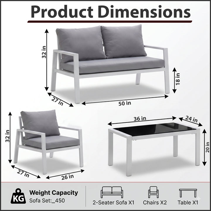 Dona Outdoor Sofa Set 2 Seater, 2 Single seater and 1 Center Table (White + Grey)