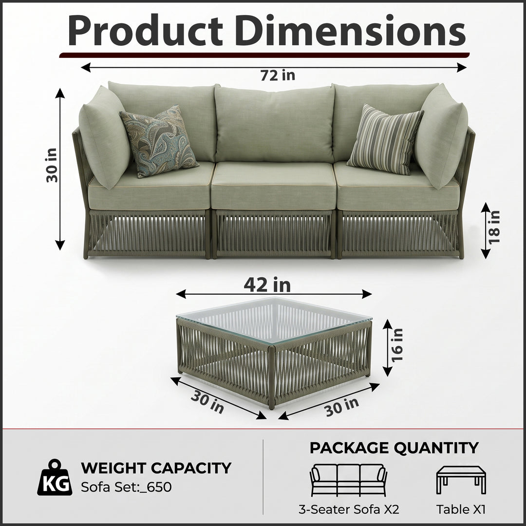Chiquita Outdoor Sofa Set 6 Seater and 1 Center Table Set Braided & Rope