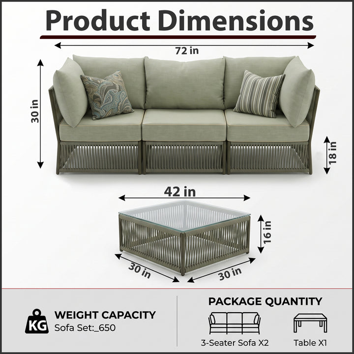 Chiquita Outdoor Sofa Set 6 Seater and 1 Center Table Set Braided & Rope