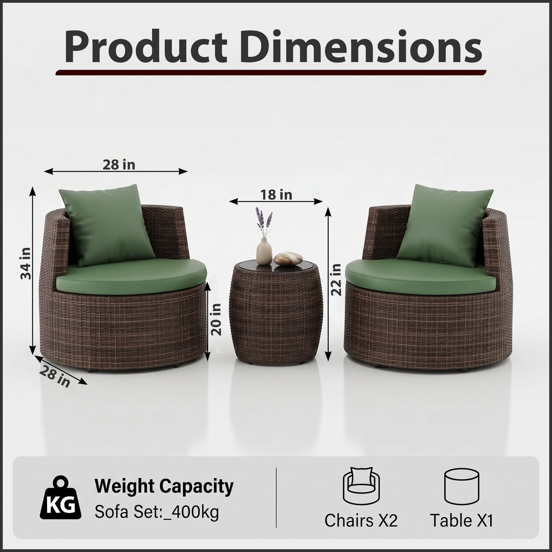 Leonora Outdoor Patio Sofa Set 2 Single Seater and 1 Table (Brown)