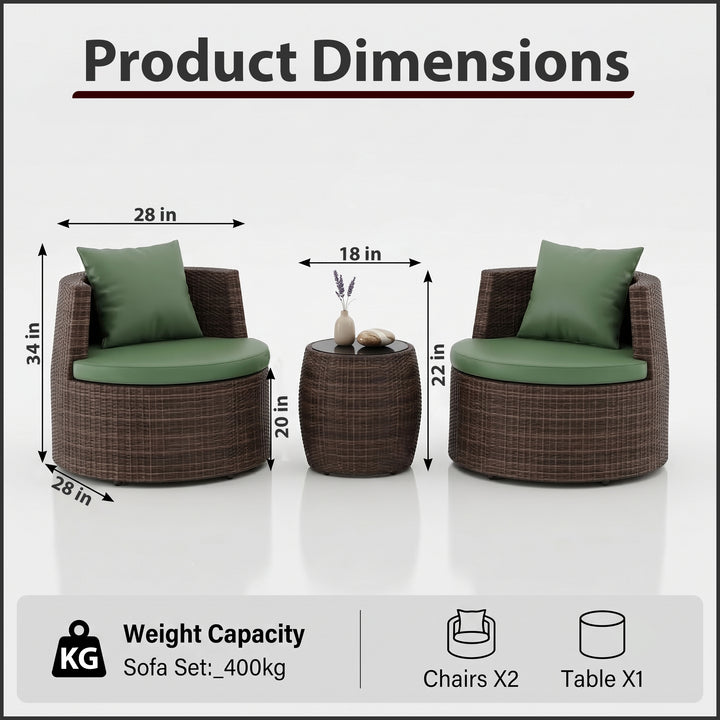 Leonora Outdoor Patio Sofa Set 2 Single Seater and 1 Table (Brown)