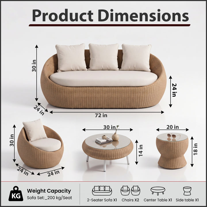 Ignazio Outdoor Sofa Set 3 Seater , 2 Single seater , 1 Side table and 1 Center Table
